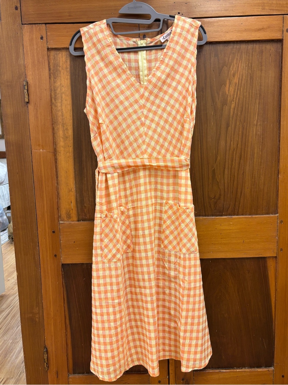 Nanette Lepore Orange and Cream Gingham Sleeveless Dress - Size 14